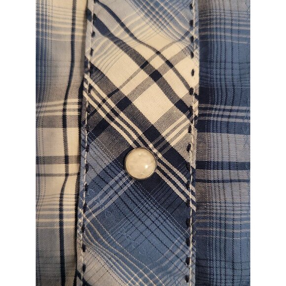 Wrangler Western Pearl Snap Plaid Long Sleeve Nutton Down Men XXL 2XL Rodeo Blue - Picture 7 of 11